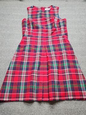 Vineyard Vines Plaid Dress Womens 8 Red Tartan Fit Flare Wool